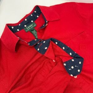 Vtg Lauren Ralph Lauren Button Up Womens L Linen Long Sleeve Flip Cuff Monogram